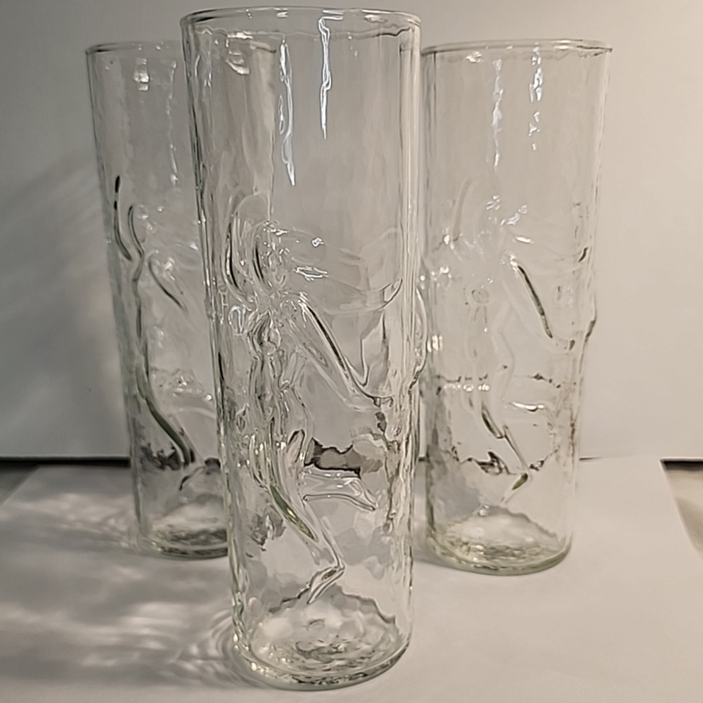 Vtg Libbey La Femme Female Tall Cocktail Glass x 3 Tumbler 3D Nude Women 7” Bar